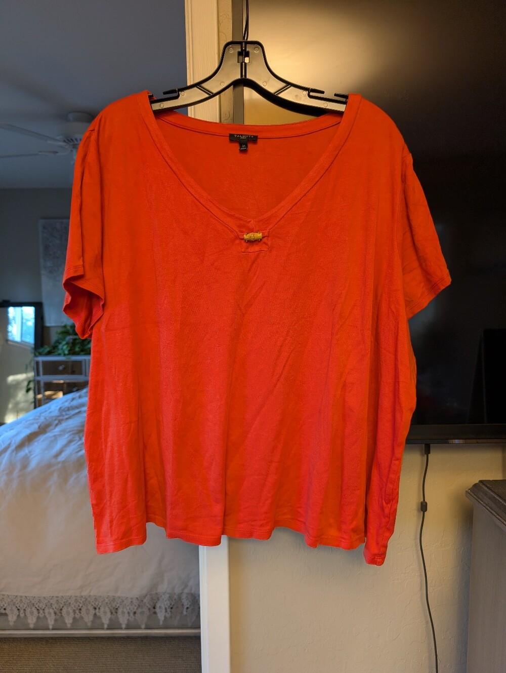 Talbots Coral pink Soft v-Neck Short Sleeve T-shirt with Toggle Accent - 3X